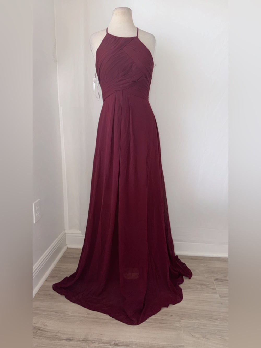Azazie Wine Halter Maxi Dress